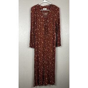 Natural Life Cottagecore Boho Maroon Floral Midi Dress Size Small